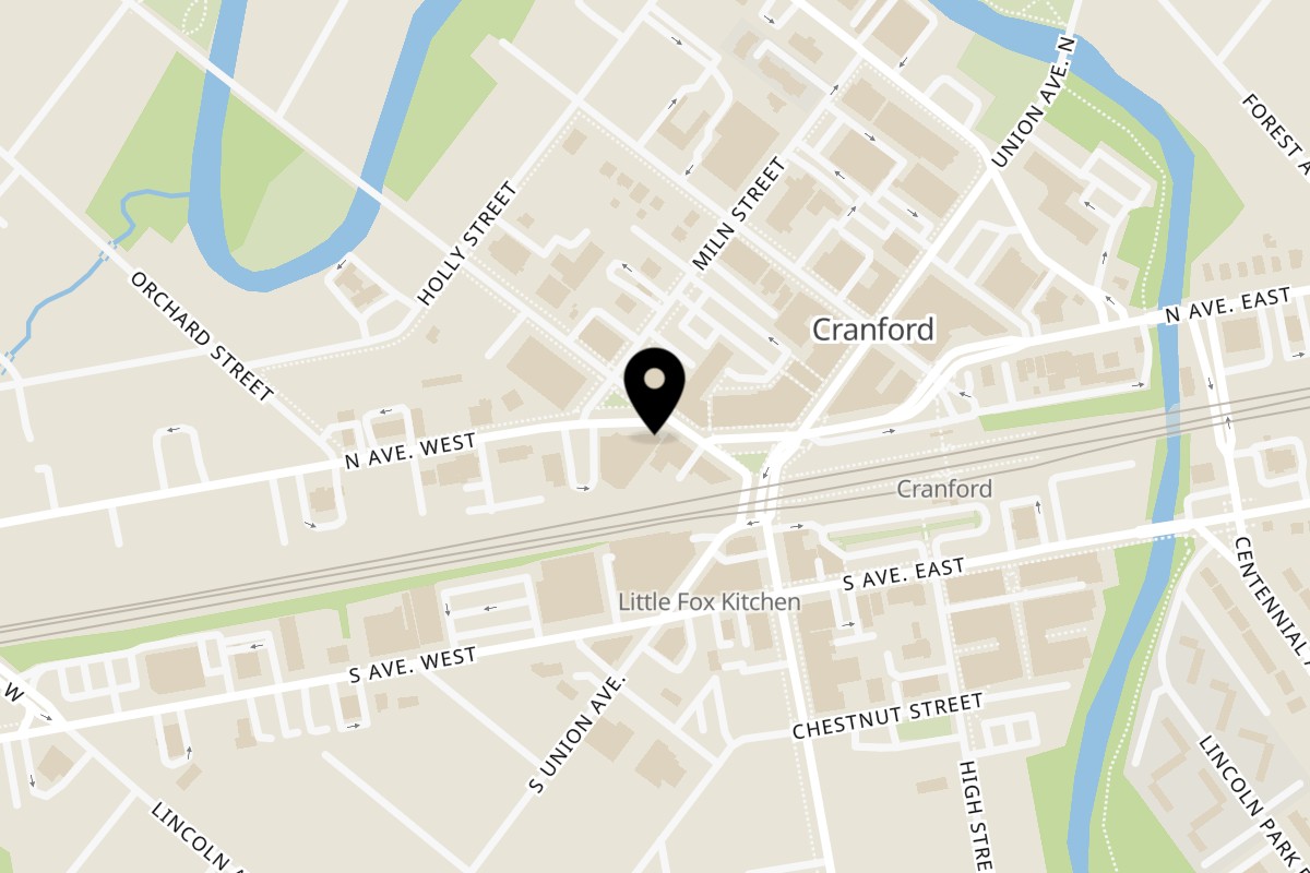 Map showing the location of Sub-Ology on 17 N Ave W in Cranford